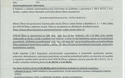 Na predaj rekreačný pozemok o výmere 2310 m2 v k.ú. Strážov, obec Žilina