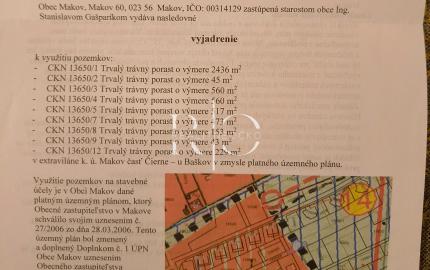 Na predaj dva stavebné pozemky Makov - Čadca o výmere 560 m2