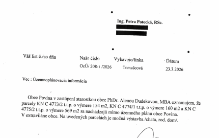 Na predaj stavebný pozemok v obci Povina, Kysucké Nové Mesto