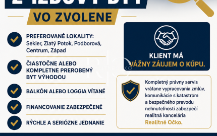 Hľadám  2-izbový byt vo Zvolene.