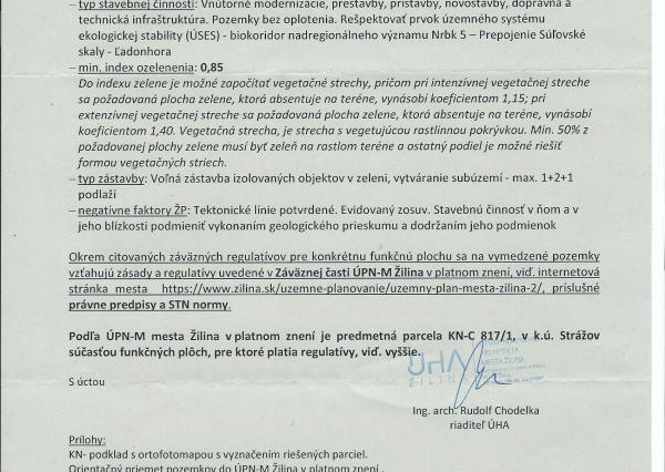 Na predaj rekreačný pozemok o výmere 2310 m2 v k.ú. Strážov, obec Žilina