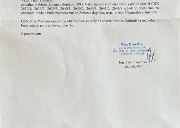 Na predaj tri stavebné pozemky v obci Dlhé Pole, okr. Žilina