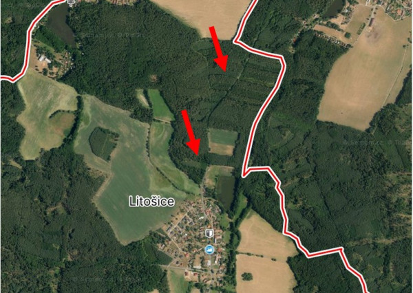 Na predaj lesné pozemky v ČR, obec Litošice, okres Pardubice