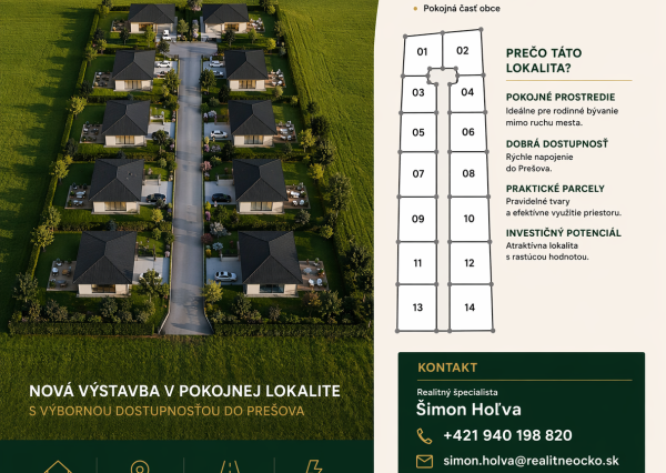 Na predaj stavebné parcely 400m2, obec Čelovce - Prešov