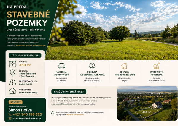 Na predaj stavebné pozemky, obec Vyšná Šebastová- Severná