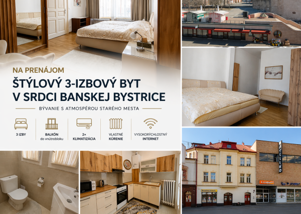 Na prenájom 3- izbový byt v centre  Banskej Bystrice