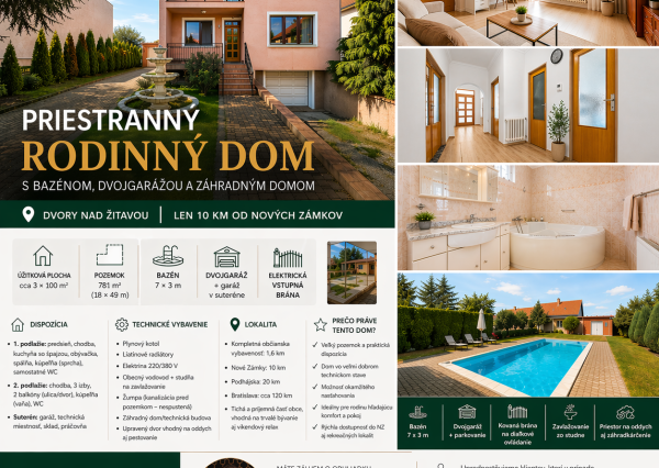 Na predaj rodinný dom s bazénom, Dvory nad Žitavou