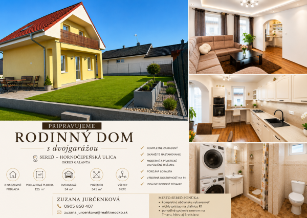 Na predaj rodiiný dom, dvojgaráž, garsónka- Sereď, Galanta