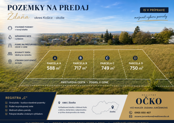 Na predaj stavebný pozemok obec Ždaňa, okres Košice