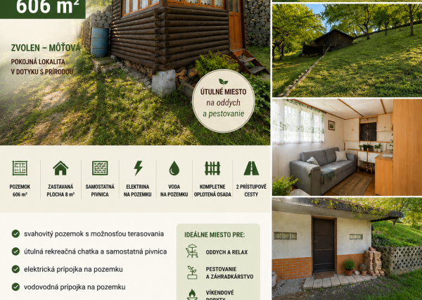 Záhradná chatka s pozemkom  Zvolen – Môťová