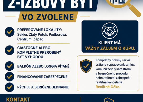 Hľadám  2-izbový byt vo Zvolene.