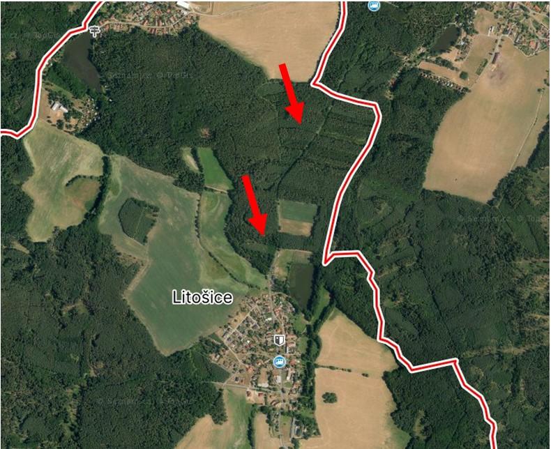 Na predaj lesné pozemky v ČR, obec Litošice, okres Pardubice
