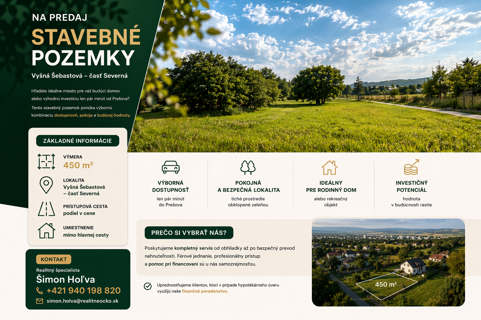 Na predaj stavebné pozemky, obec Vyšná Šebastová- Severná