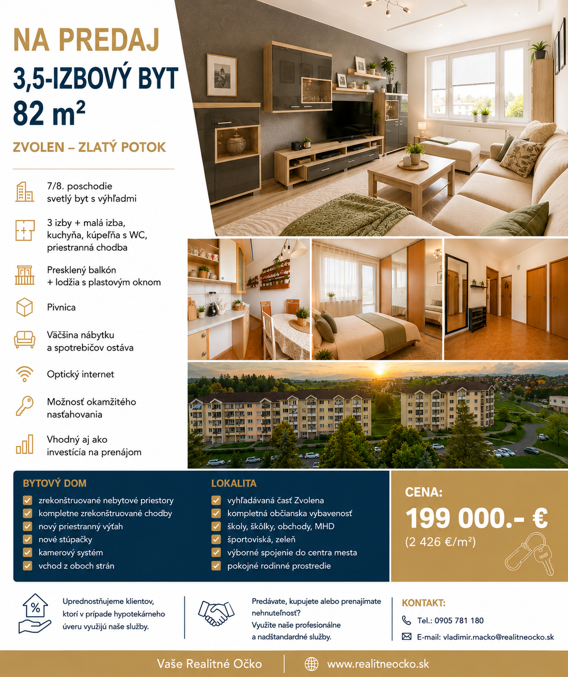 Na predaj 3,5-izbový byt 82 m² Zvolen – Zlatý Potok